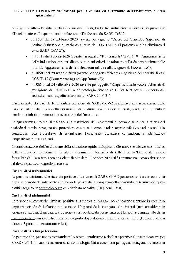 Circolare Min. Salute su isolamento fiduciario e quarantena page 003