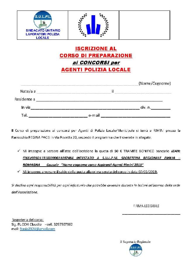Modulo iscrizione Corso aspiranti agenti RIMINI 2019 page 001