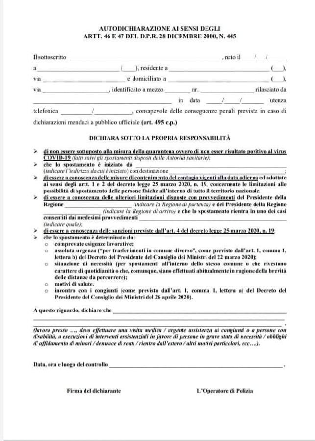 NUOVA AUTOCERTIFICAZIONE