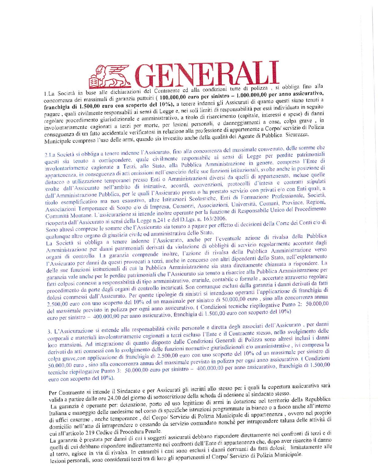 POLIZZA GENERALI COPERTURA RESPONSABILITA CIVILE PATRIMONIALE ARMI page 001