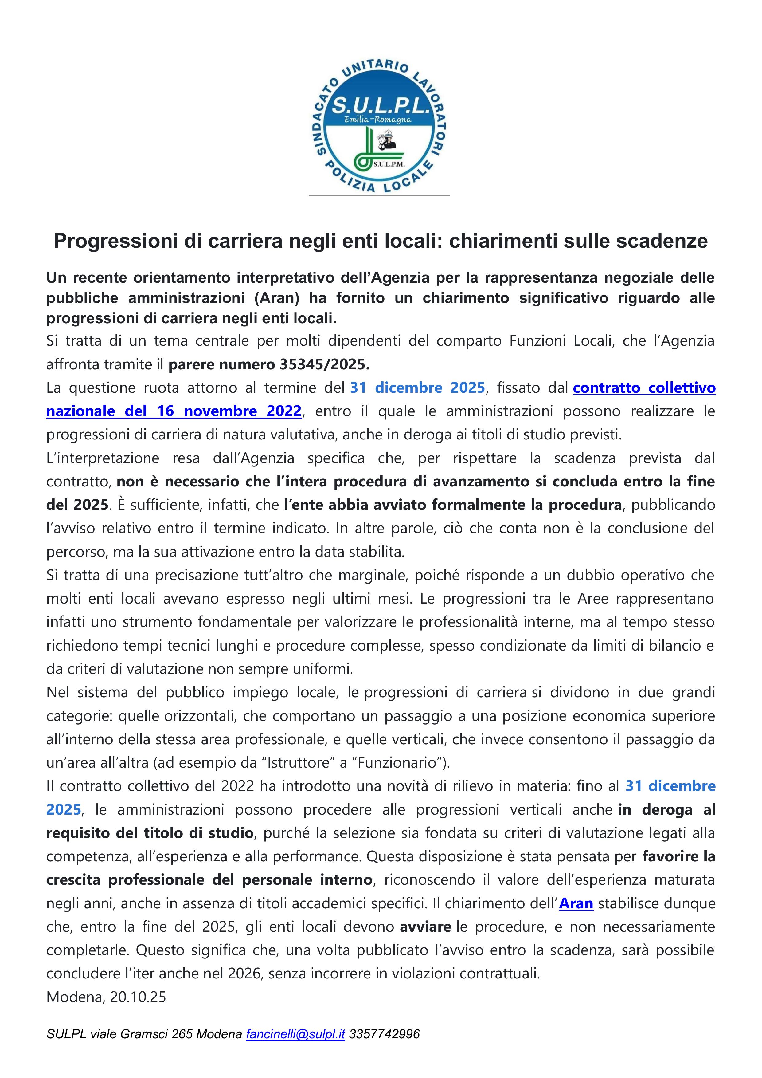 Progressioni di carriera negli enti locali chiarimenti sulle scadenze