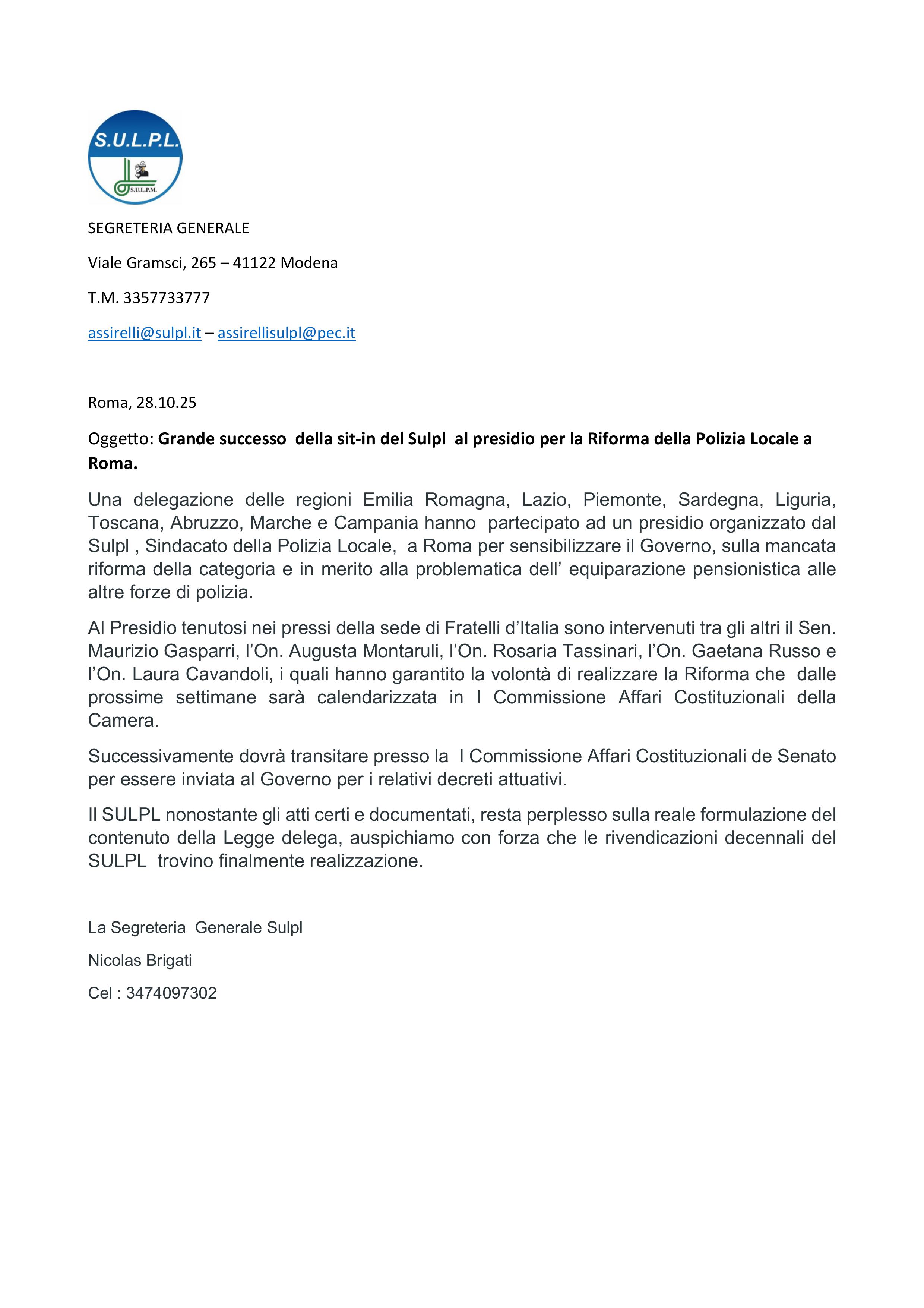 comunicato presidio Sulpl Nazionale