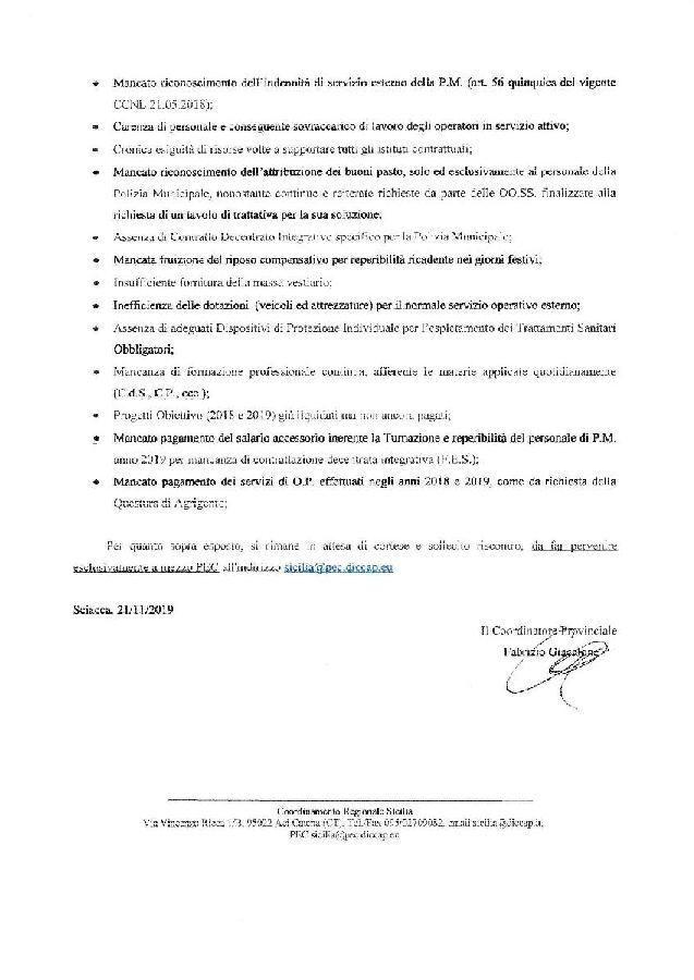 dichiarazione dello stato di agitazione del personale di polizia locale del Comune di Sciacca1 page 002